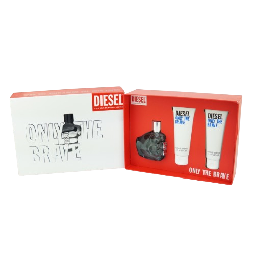 Diesel Only The Brave 3 Pc Gift Set Eau De Toillette Spray 75ml + 75ml Shower Gel (Damage Box)