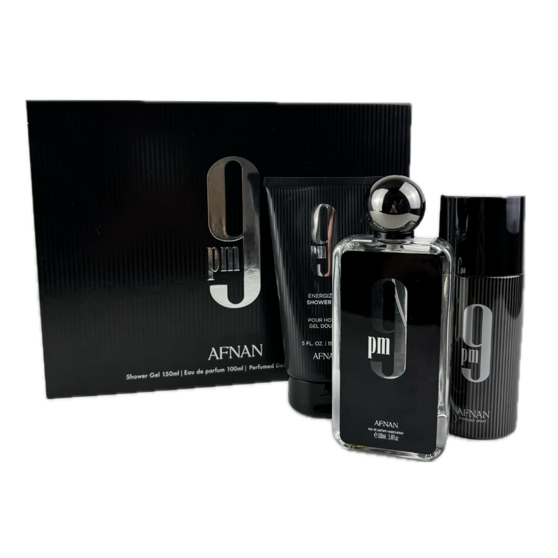 Afnan 9pm Gift Set 100ml EDP & 150ml Shower Gel & 150ml Deodorant Spray (Damage Box)